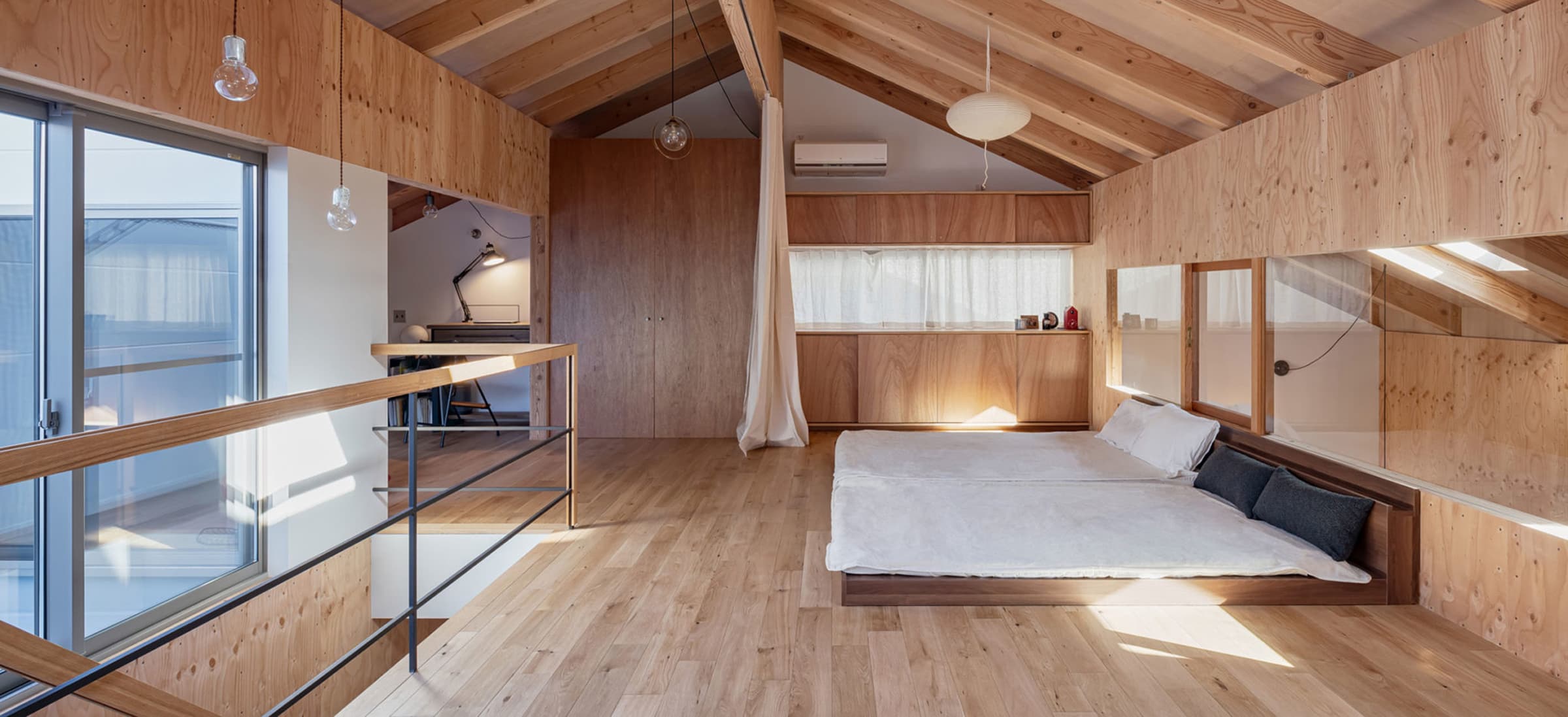 Wood-paneled bedroom in a Japanese house